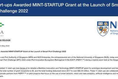 MagicPort awarded MINT-STARTUP Grant by Maritime and Port Authority of Singapore (MPA)